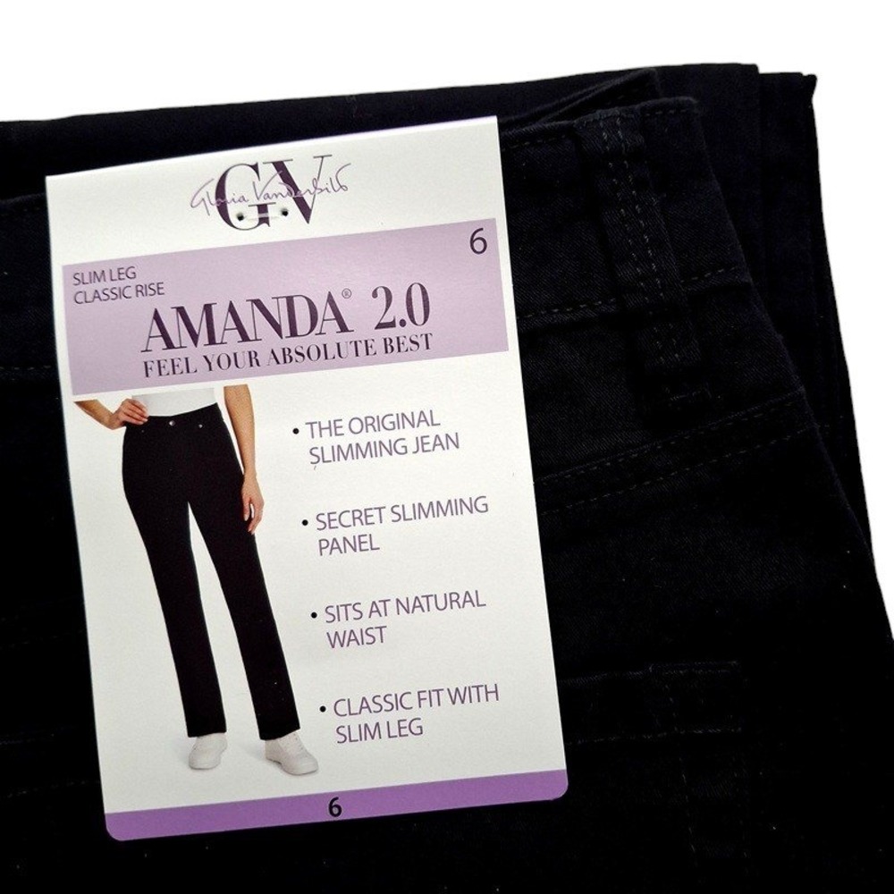 Gloria Vanderbilt Jeans 6 Black Amanda 2.0 Slim Leg Classic Rise Slimming Panel
